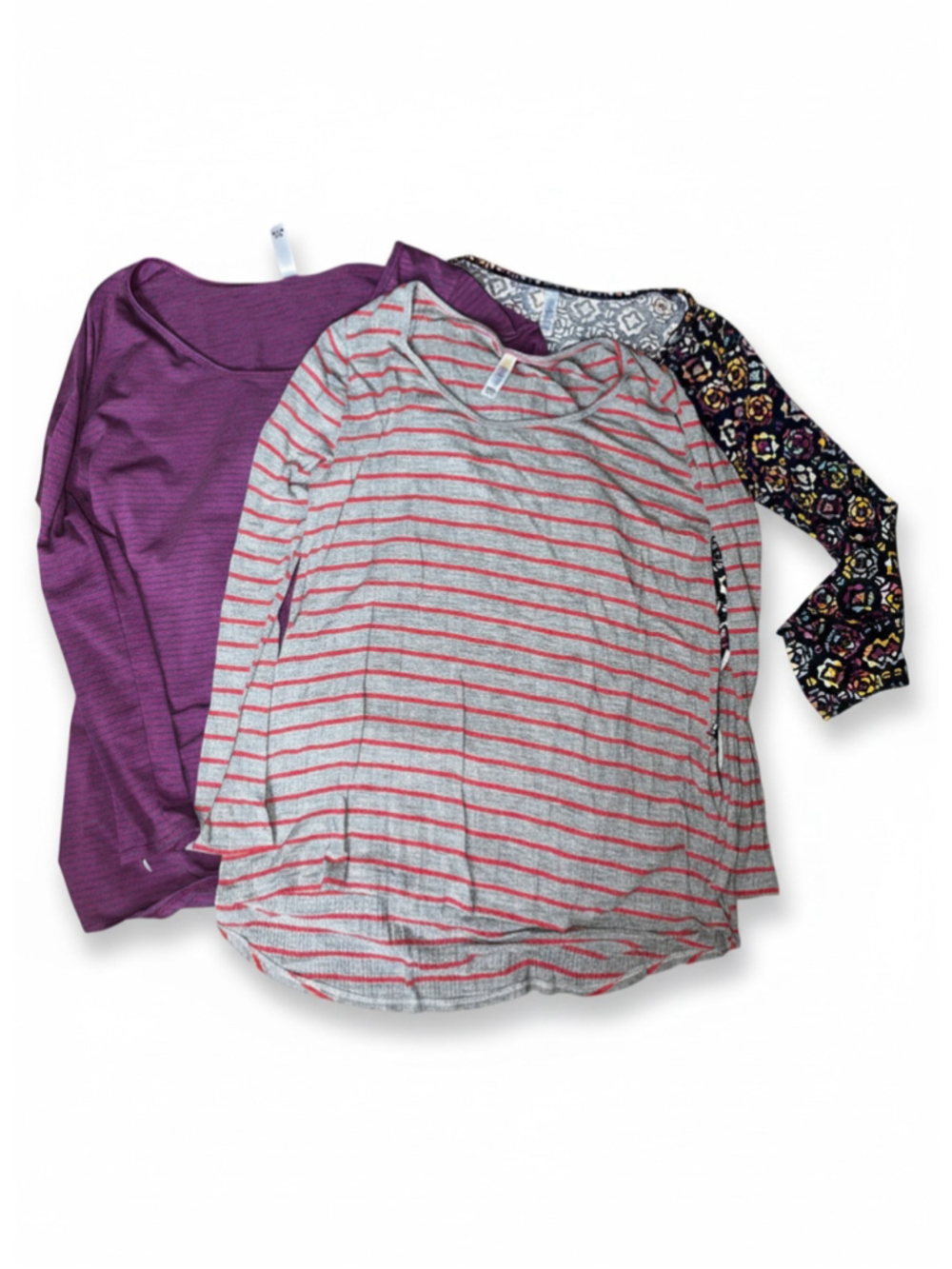 LuLaRoe Long Sleeve Tops Bundle Trio Large Scoop Neck Lynnae High Low Striped